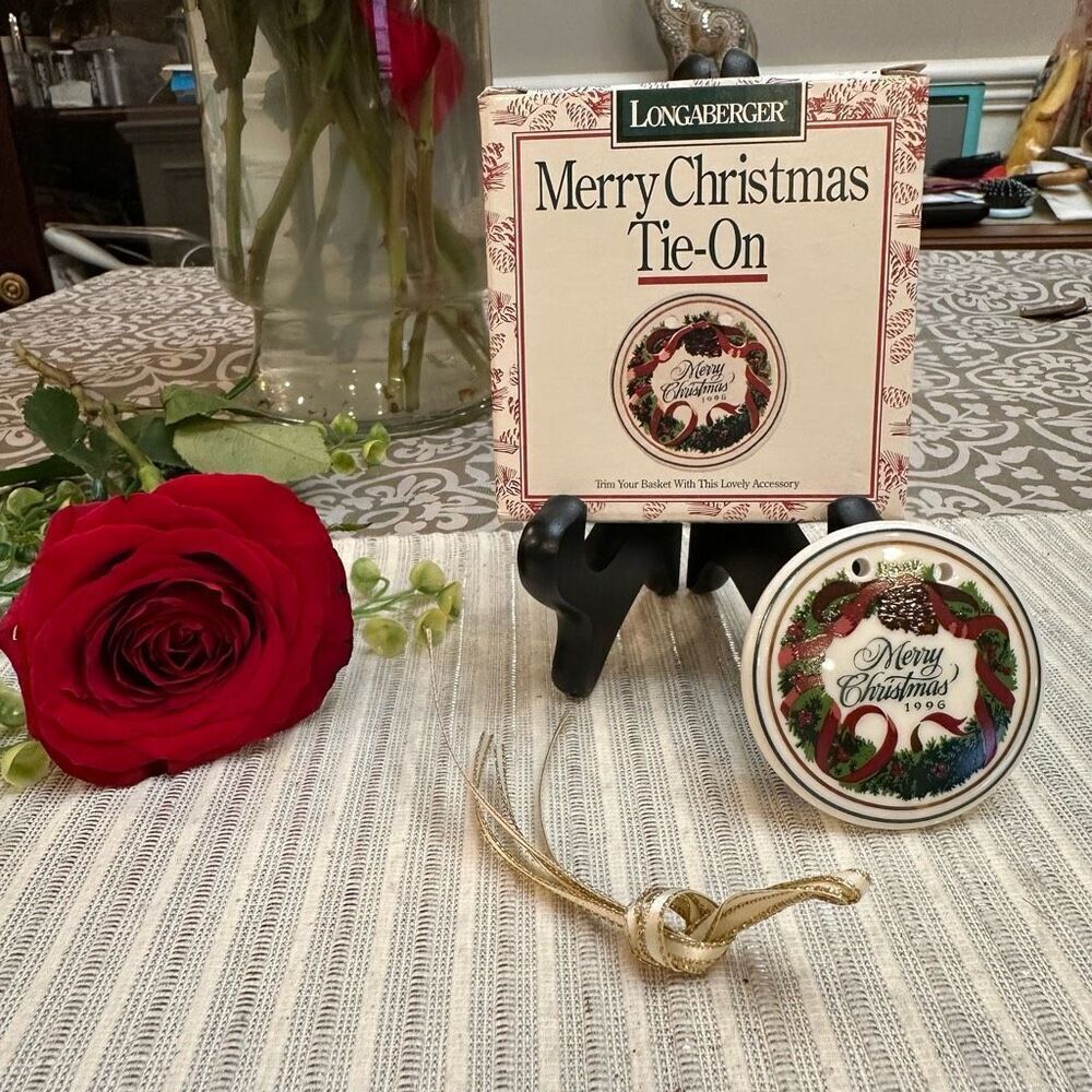 Longaberger Merry Christmas 1996 Vintage Tie-On Ornament Ceramic NEW‎
